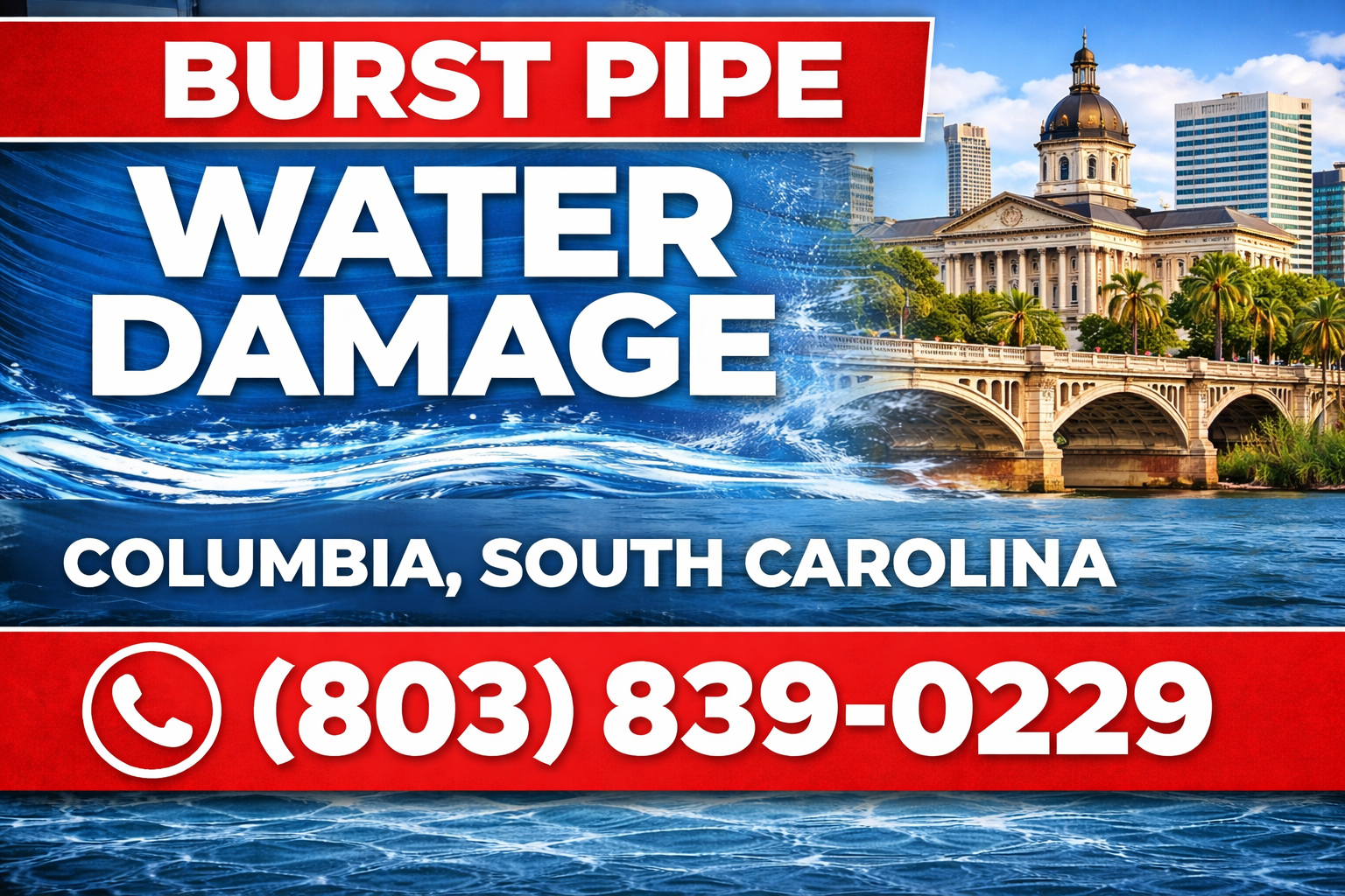 Burst Pipe Water Damage in Columbia, SC: We Come Straight to You