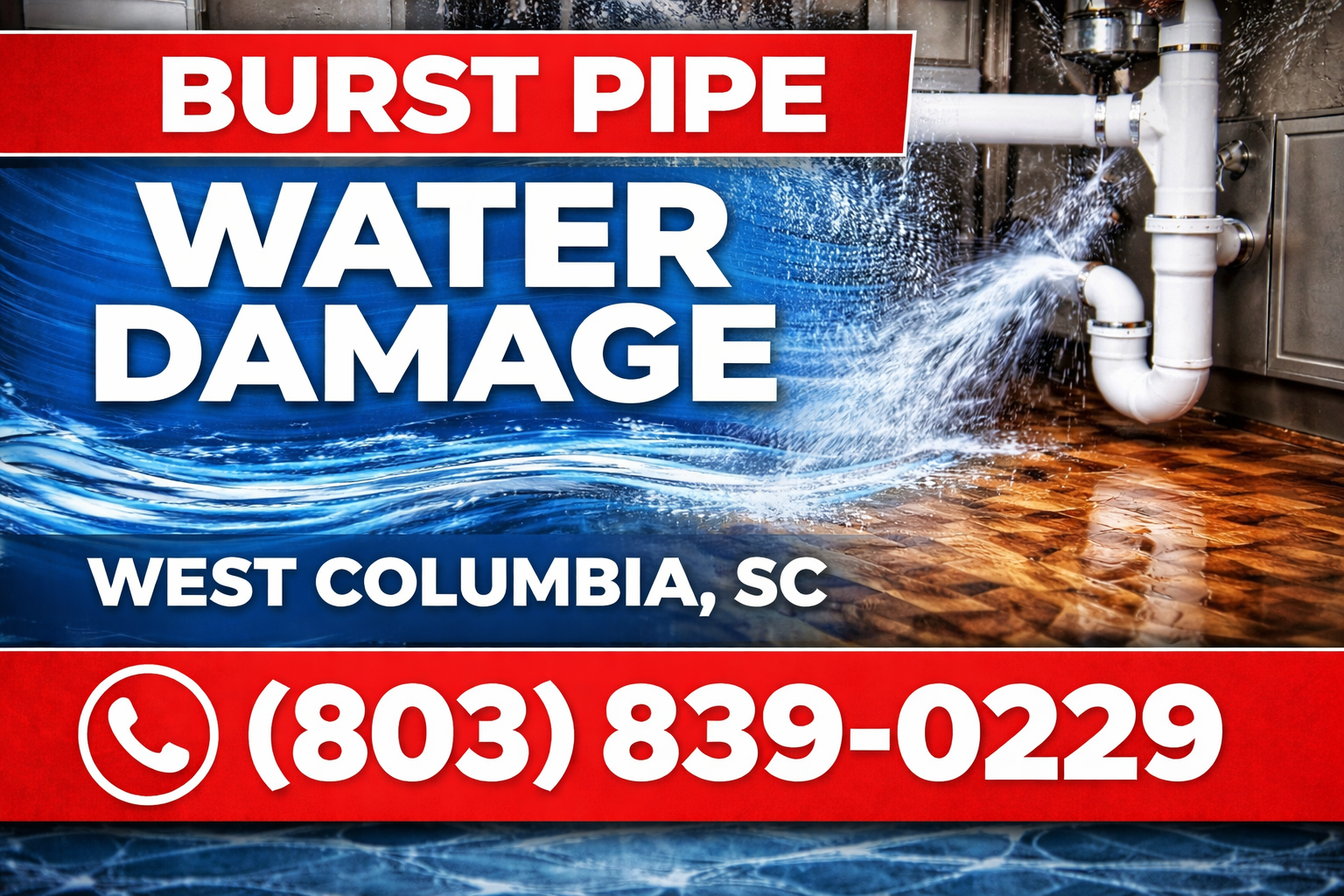 Burst Pipe Water Damage in West Columbia? We Come Right to Your Door